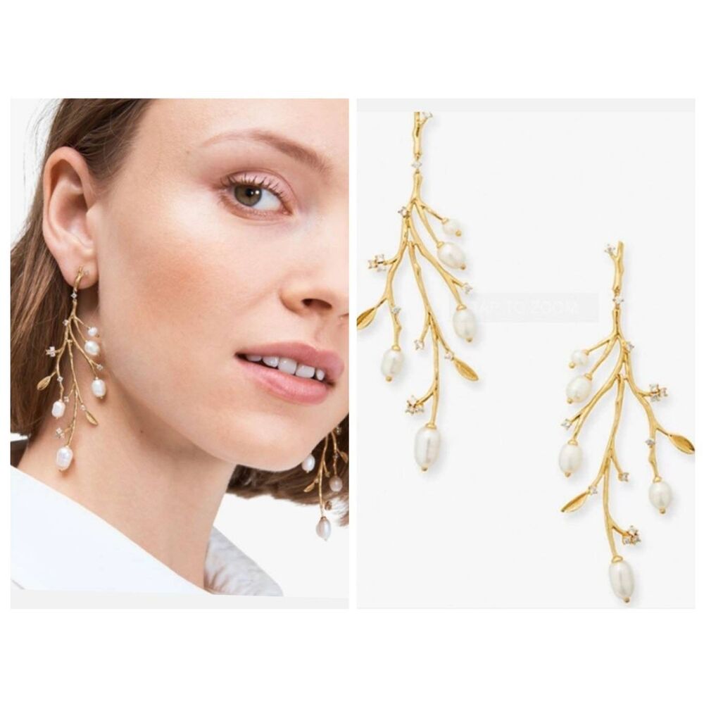 KATE SPADE Brilliant Branches Statement Pearl CZ Earrings